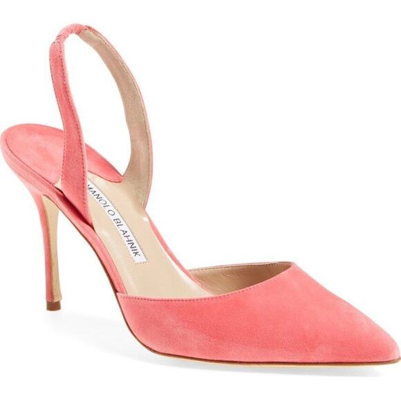 Manolo Blahnik Carolyne pink suede Sandals  New slingback pumps $645 - Picture 2 of 12